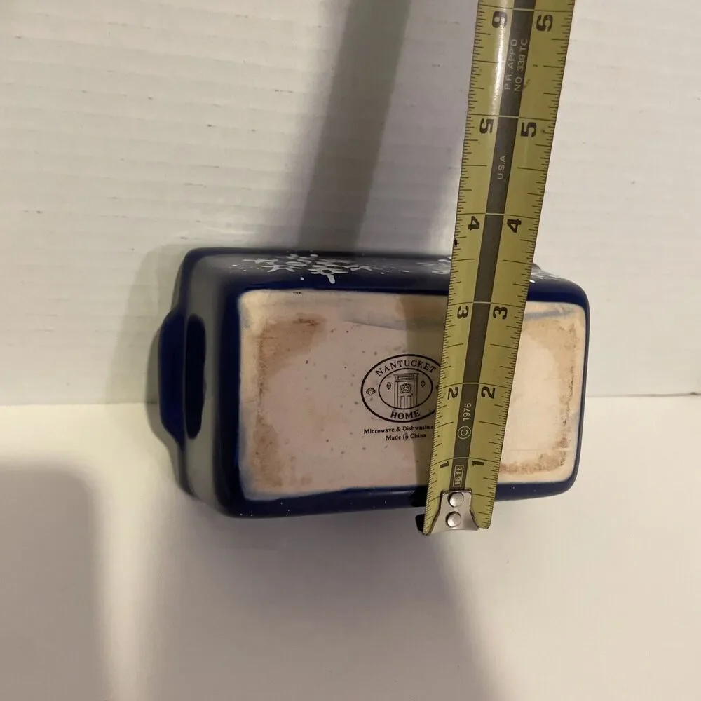 NANTUCKET Stoneware Ceramic LOAF PAN Bread Baking Mini Blue Snowflake ❄️ 6x4 🎁